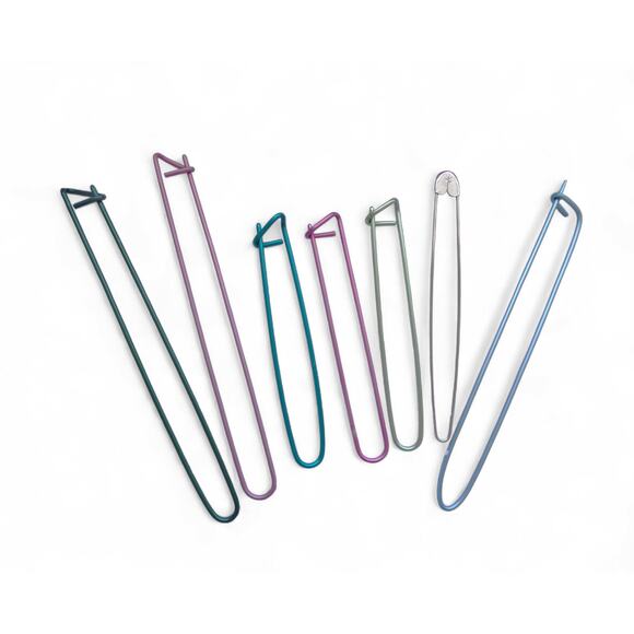 Knitting Stitch Holder Lot of 7 Anodized Aluminum Large 6" Medium 4" Sizes - Picture 1 of 1